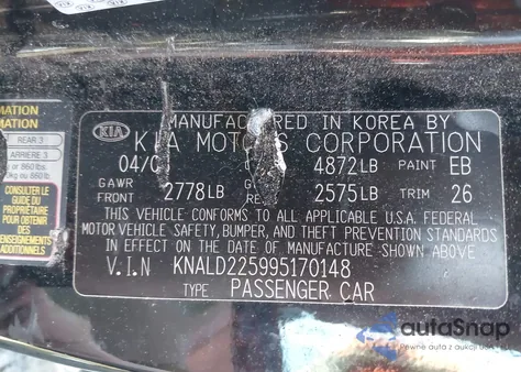 2009 Kia Amanti from USA, damaged, VIN KNALD225995170148